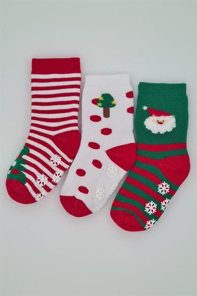 Kıpırık Baby 3 Çift Havlu Pamuklu Kışlık Yılbaşı Desenli Unisex Çocuk Ve Bebek Soket Çorap