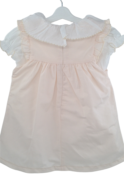 Kız Bebek Bej Çiçek İşlemeli Elbise  Fırfıtlı Yaka Gömlekli  Takım