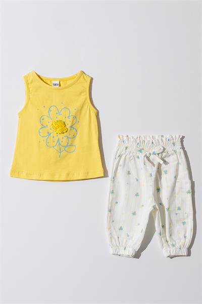Kız Bebek Çocuk Sarı Papatya Desenli Pantalonlu Takım