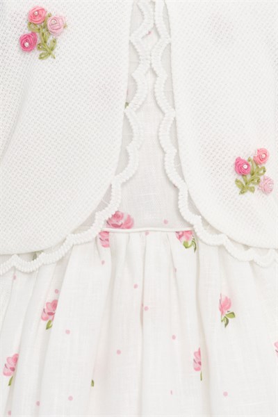 Kız Bebek İşlemeli Gül Desenli Elbise ve Ceket Takımı Bayram - Doğum Günü - PartiElbisesi 6-24 AY 36385PR-Ekru