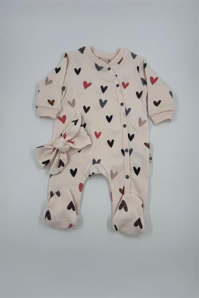 Kız Bebek Kalp Taçlı Baskılı Tulum Salopet