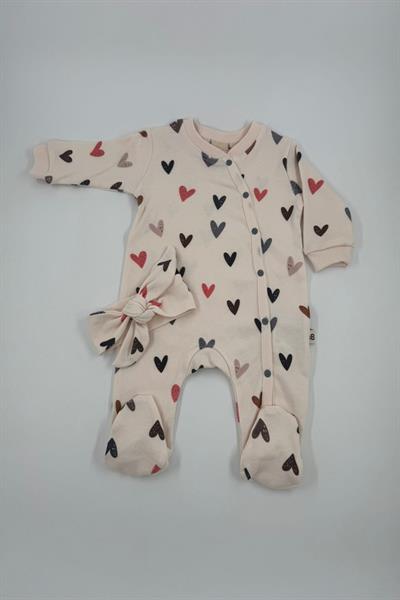 Kız Bebek Kalp Taçlı Baskılı Tulum Salopet