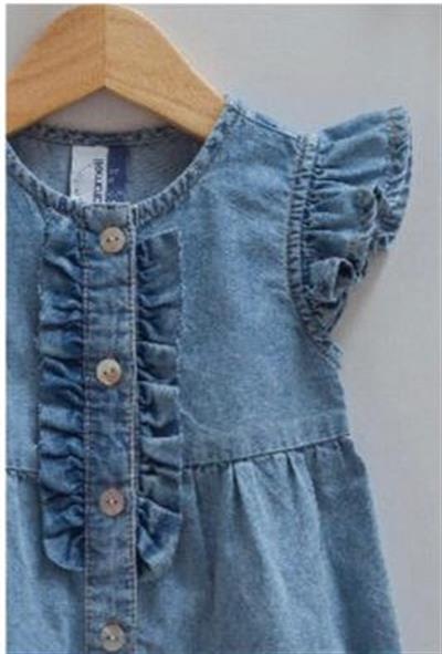 Kız Bebek Kot Tulum Kot Kurdele Detaylı Taçlı