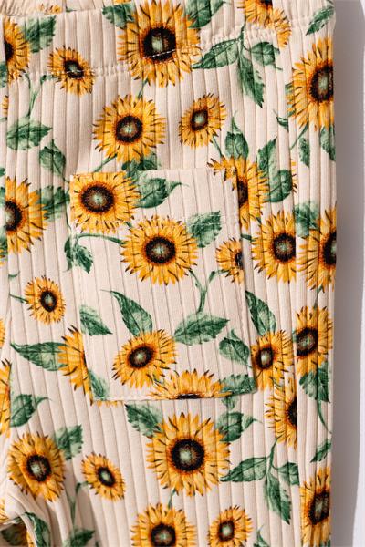 Kız Çocuk Ayçiçekli Desenli İspanyol Paça Pantalonlu Takım