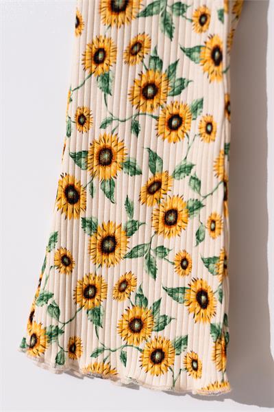 Kız Çocuk Ayçiçekli Desenli İspanyol Paça Pantalonlu Takım