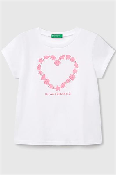 United Colors of Benetton Kız Çocuk Tshirt Beyaz 3JERG10J3