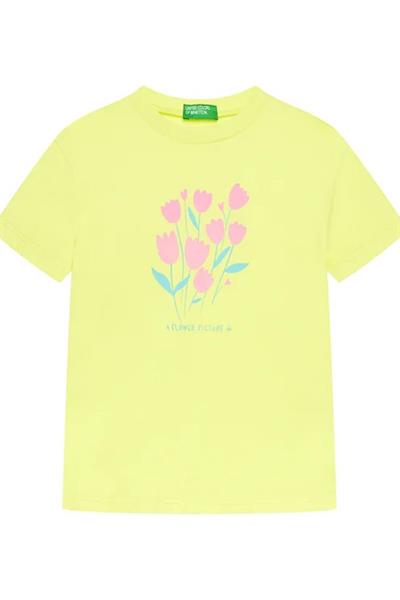 United Colors of Benetton Kız Çocuk Tshirt Sarı 3JERG10J3