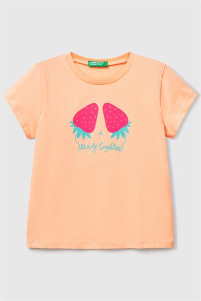 United Colors of Benetton Kız Çocuk Tshirt Turuncu 3JERG10J3