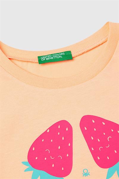 United Colors of Benetton Kız Çocuk Tshirt Turuncu 3JERG10J3