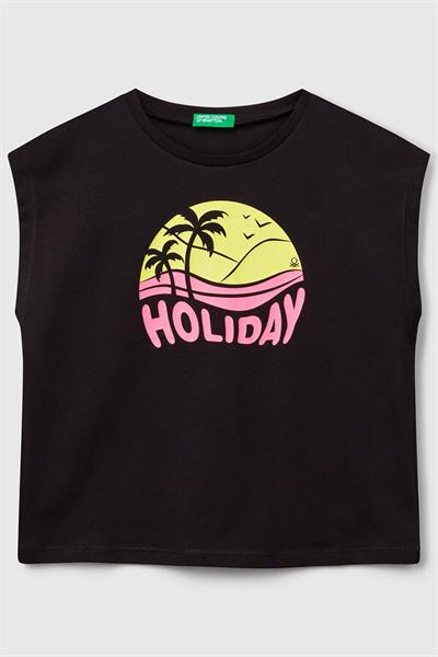 United Colors of Benetton Kız Çocuk G Tshirt Siyah 3JERC10PB