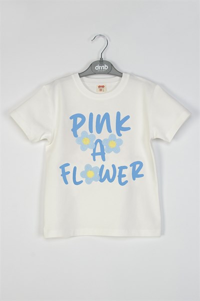 Kız Çocuk Çiçek İşlemeli Tshirt Mavi 4-9 Yaş