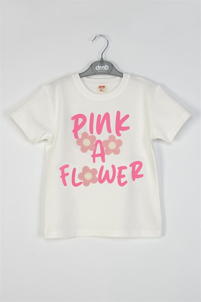 Kız Çocuk Çiçek İşlemeli Tshirt Pembe 4-9 Yaş