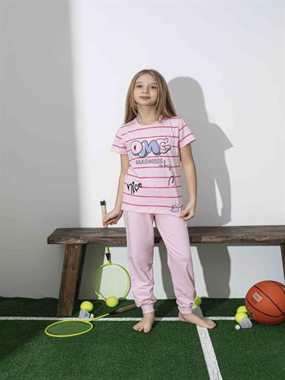 Kız Çocuk Desenli Pembe Pijama Takımı
