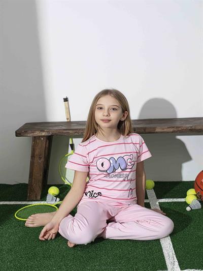 Kız Çocuk Desenli Pembe Pijama Takımı