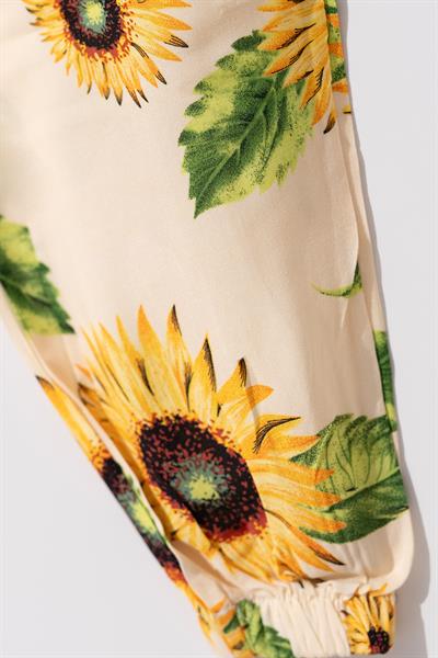 Kız Çocuk Karpuz Kol Ayçiçekli Desenli Lastikli Paca Pantalonlu Takım