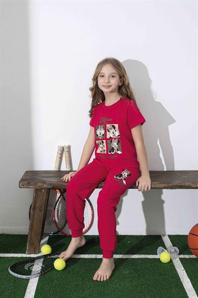 Kız Çocuk Mini Desenli Kırmızı Pijama Takımı