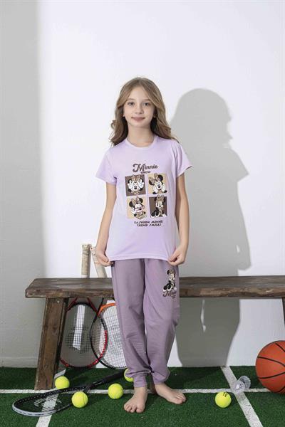 Kız Çocuk Mini Desenli Lila Pijama Takımı