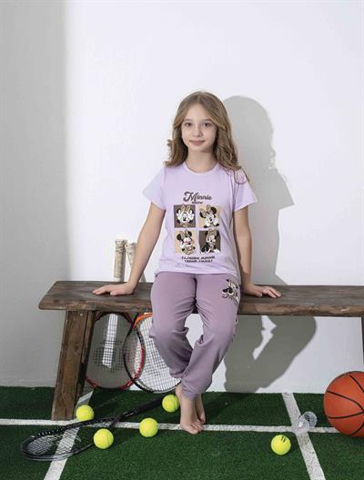 Kız Çocuk Mini Desenli Lila Pijama Takımı