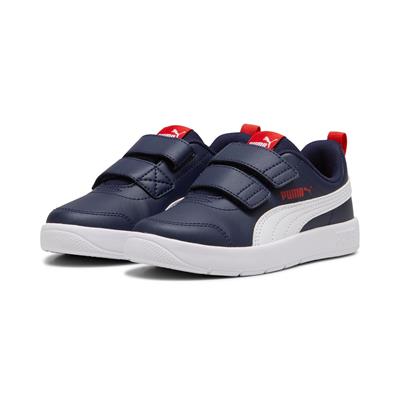 Puma Courtflex V3 V PS-Navy-White-Red Çocuk Ayakkabı-Lacivert