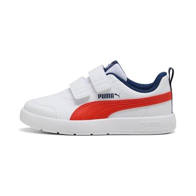 Puma Courtflex V3 V PS-White-Fierce Red-Blue Çocuk Ayakkabı-Beyaz