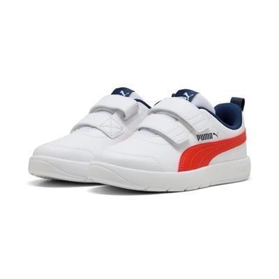 Puma Courtflex V3 V PS-White-Fierce Red-Blue Çocuk Ayakkabı-Beyaz