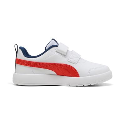 Puma Courtflex V3 V PS-White-Fierce Red-Blue Çocuk Ayakkabı-Beyaz