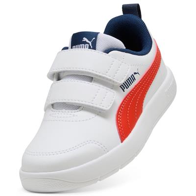 Puma Courtflex V3 V PS-White-Fierce Red-Blue Çocuk Ayakkabı-Beyaz