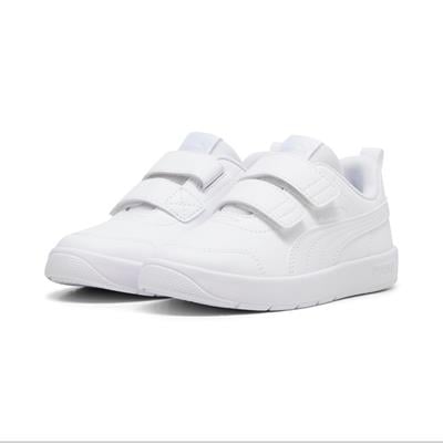Puma Courtflex V3 V PS-White-White-Silver Mist Çocuk Ayakkabı-Beyaz