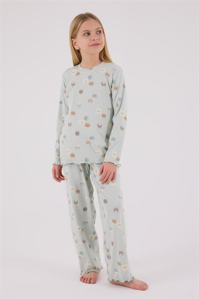 RolyPoly Kız Çocuk Uzun Kol Pijama Takım Açık Yeşil