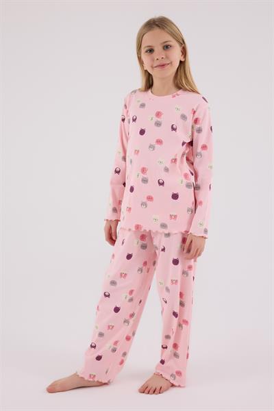 RolyPoly Kız Çocuk Uzun Kol Pijama Takım Açık Pembe