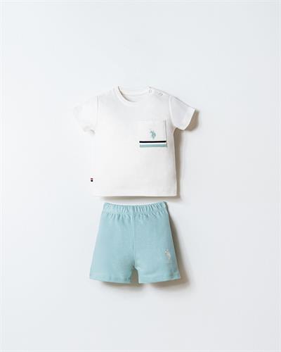 U.S. Polo Assn Erkek Bebek  2 li Şort T-şhirt Takım Beyaz-Su Yeşili