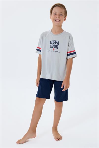 U.S. Polo Assn Erkek Çocuk  2 li Bermuda T-şhirt Takım Gri