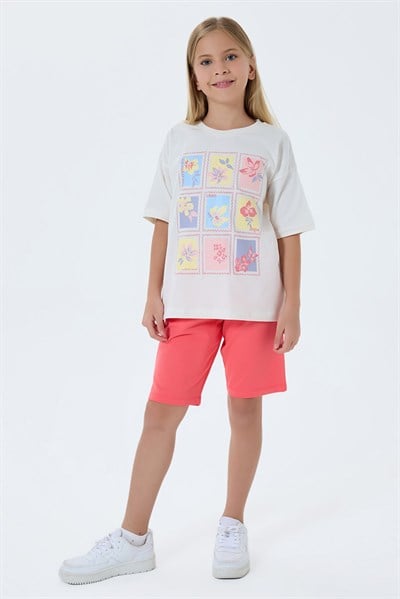 U.S. Polo Assn Kız Çocuk Bermuda 2li Takım Ekru