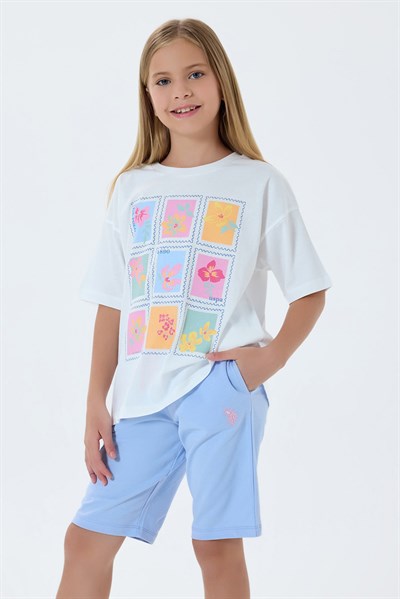 U.S. Polo Assn Kız Çocuk Bermuda 2li Takım Beyaz