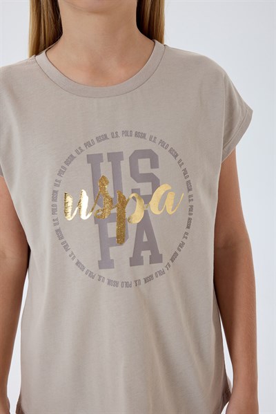 U.S. Polo Assn Kız Çocuk  Kapri Taytlı 2li Takım Kum