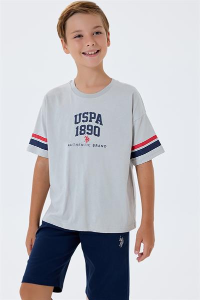 U.S. Polo Assn Erkek Çocuk  2 li Bermuda T-şhirt Takım Gri