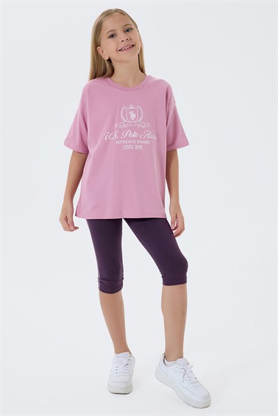 U.S. Polo Assn Kız Çocuk  Kapri Taytlı 2li Takım Gül Kurusu