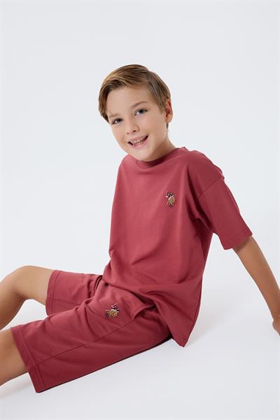 U.S. Polo Assn Erkek Çocuk  2 li Bermuda T-şhirt Takım Bordo