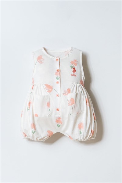 U.S. Polo Assn Kız Bebek Tulum Beyaz -Pudra