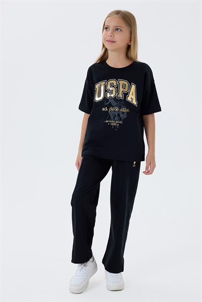 U.S. Polo Assn Kız Çocuk  2 li Kısa Kol Pijama Takım Koyu Siyah