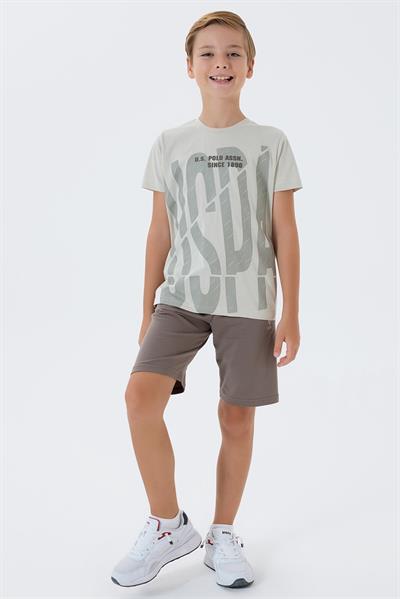 U.S. Polo Assn Erkek Çocuk  2 li Bermuda T-şhirt Takım Bej