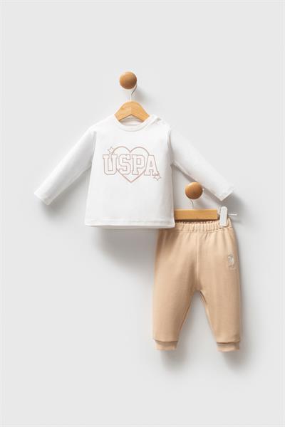 U.S. Polo Assn Kız Bebek 3lü Takım Bej