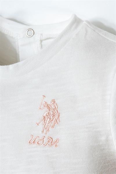 U.S. Polo Assn Kız Bebek  2 li Şort T-şhirt Takım Beyaz-Pudra