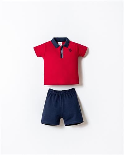 U.S. Polo Assn Erkek Bebek  2 li Şort T-şhirt Takım Kırmızı