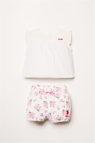 U.S. Polo Assn Kız Bebek  2 li Şort T-şhirt Takım Beyaz-Pembe