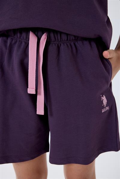 U.S. Polo Assn Kız Çocuk  2 li Şort T-şhirt Takım Koyu Mor