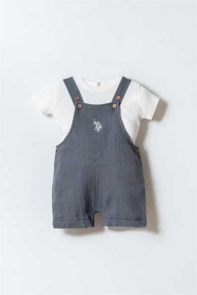 U.S. Polo Assn Erkek Bebek 2 li Salopet T-shirt Takım Gri