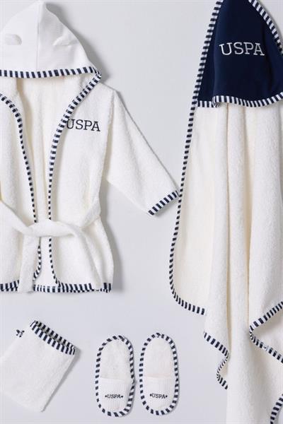 U.S. Polo Assn Erkek Bebek Bornoz Set Ekru