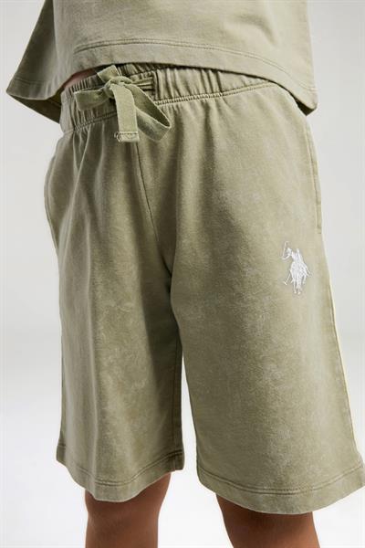 U.S. Polo Assn Kız Çocuk  2 li Bermuda T-şhirt Takım Çay Yeşili