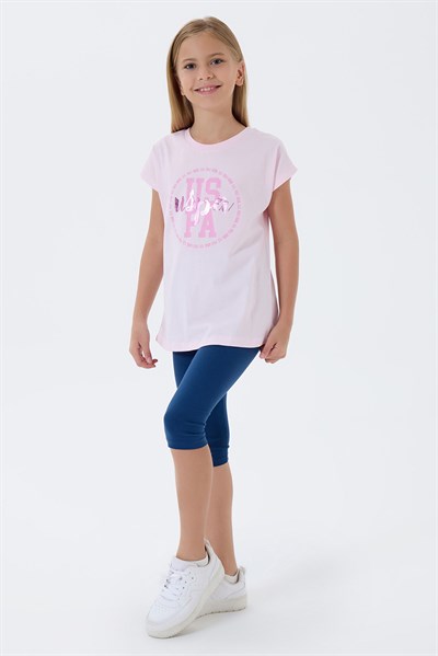 U.S. Polo Assn Kız Çocuk  Kapri Taytlı 2li Takım Pembe